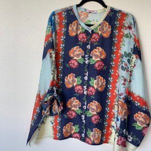 Johnny Was Kalipoe Floral Print Silk Blouse